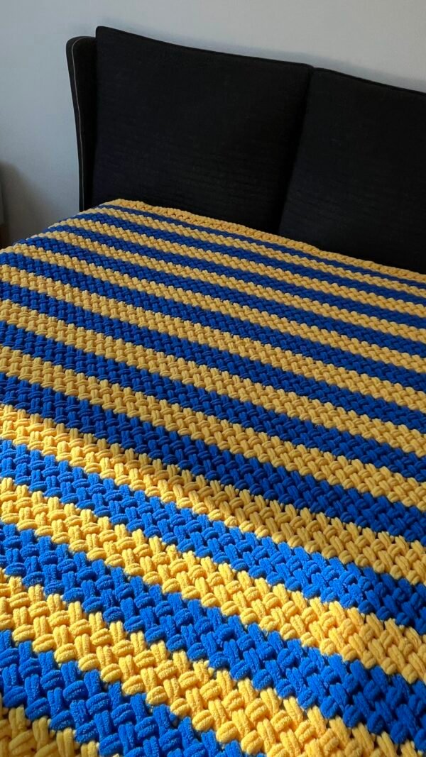 180x200 Sarı Mavi Renk Çift Kişilik Battaniye Hasır Model